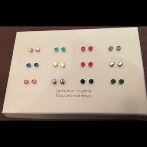 Claire’s Genuine Crystal Earrings Twelve Pairs Multi Color Genuine Crystal NIB